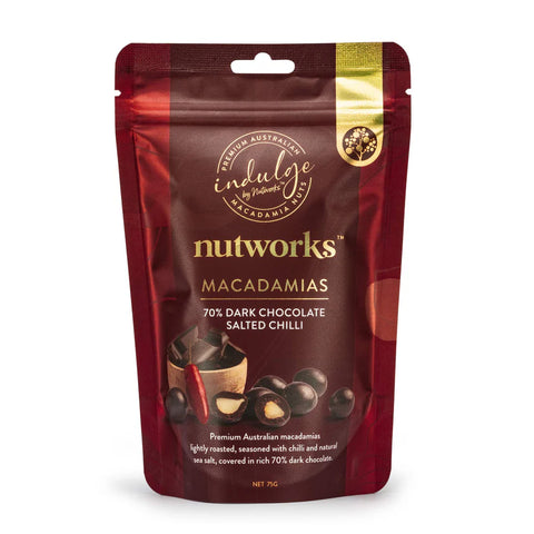 Nutworks Dark Chocolate Salted Chilli Macadamias 75g