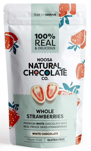 Noosa Natural Chocolate Co - Strawberries Coated in Premium White Chocolate